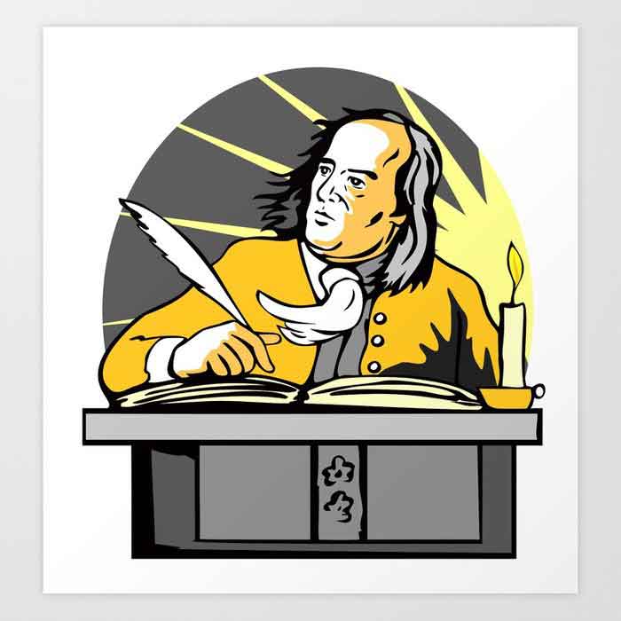 Ben Franklin writing a letter